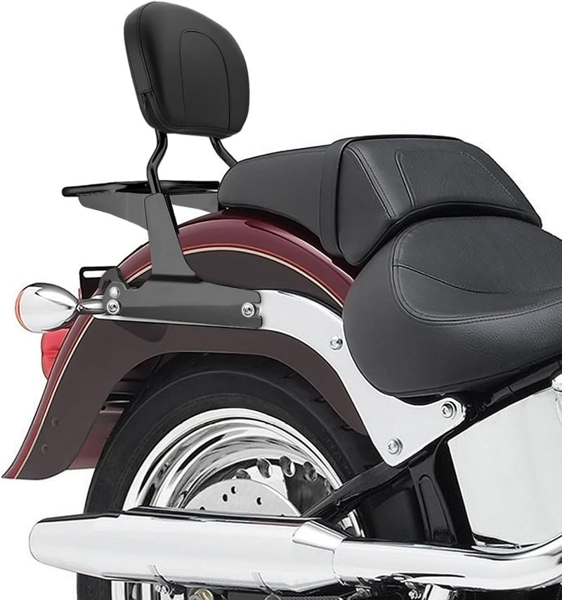 Wsays Passenger Backrest Sissy Bar and Luggage Rack Fit 200mm Fender (Large Pad) Compatible with Harley Softail Fat Boy Night Train Cross Bones Springer Custom 2006-UP Gloss Black - Image 2